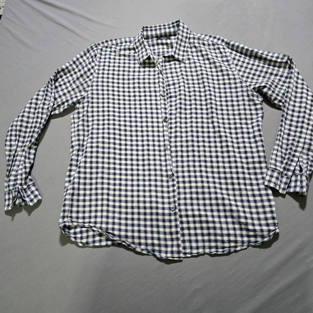 Theory Mens Gingham Check Long Sleeve Button Up Shirt XL Blue White Casual